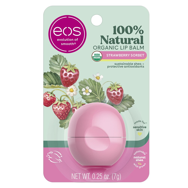 EOS EOS 100% Natural & Organic Lip Balm Sphere - Strawberry Sorbet Lip Balms & Treatments Light Gray