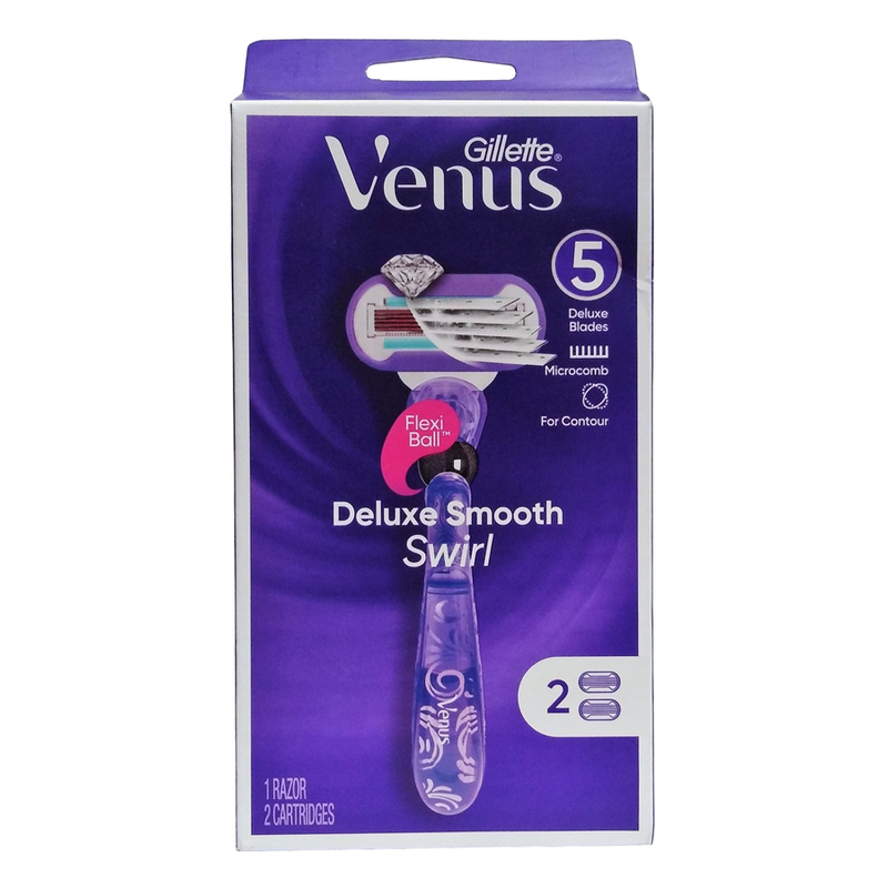 Gillette Gillette Venus Deluxe Smooth Swirl Razor 2 Pc Box Razor Blades Midnight Blue