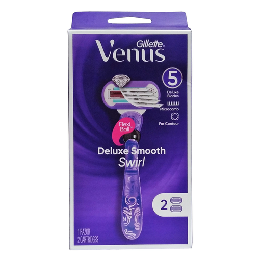 Gillette Gillette Venus Deluxe Smooth Swirl Razor 2 Pc Box Razor Blades Midnight Blue