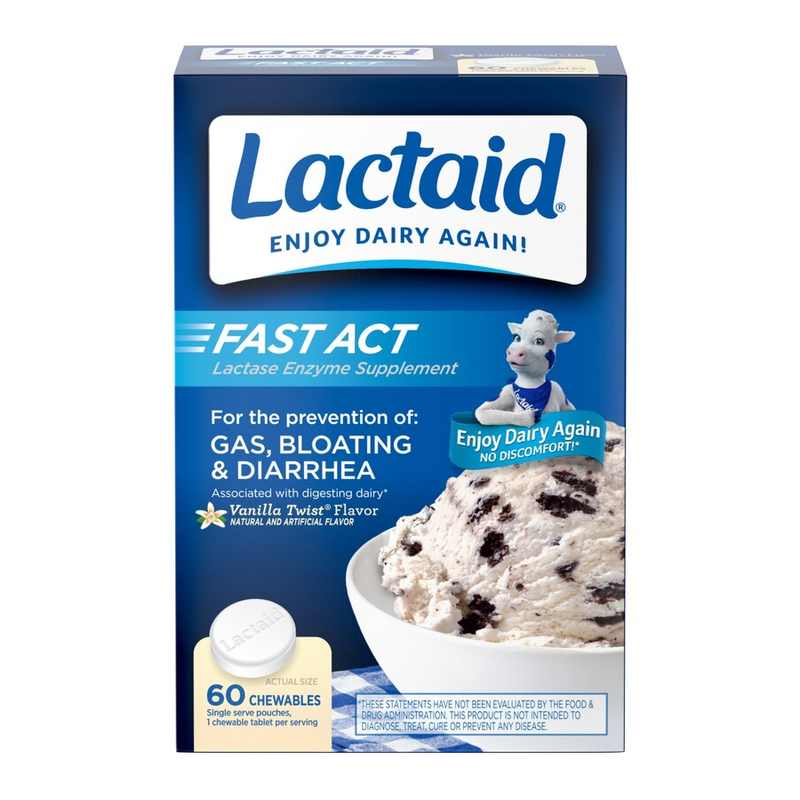 Lactaid Lactaid Lactase Enzyme Supplement, Fast Act, Vanilla Twist Flavor, Chewable Tablets Health & Beauty White Smoke