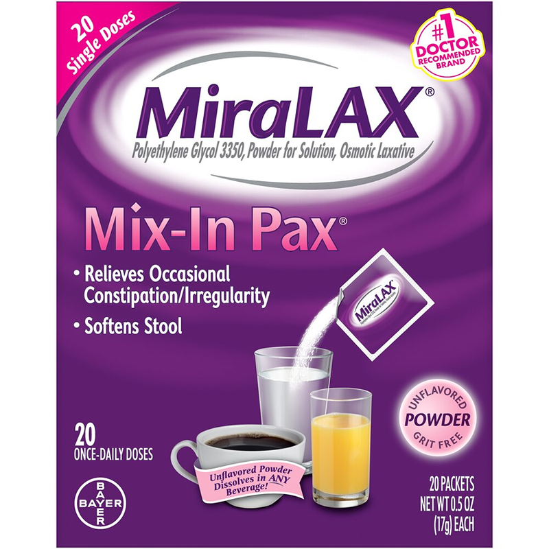 MiraLAX MiraLAX Unflavored Powder Single Doses Mix-in Pax 20-0.5 Oz Packets Health & Beauty Dark Slate Blue