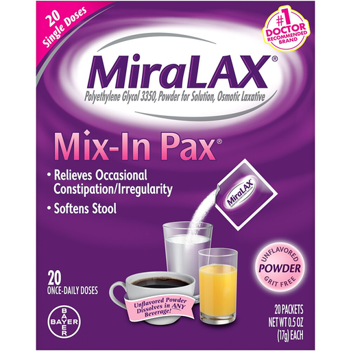 MiraLAX MiraLAX Unflavored Powder Single Doses Mix-in Pax 20-0.5 Oz Packets Health & Beauty Dark Slate Blue