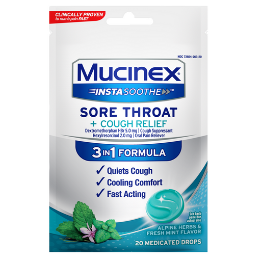Mucinex Mucinex® InstaSoothe™ Sore Throat + Cough Relief Drops - Alpine Herb & Fresh Mint (40 ct.) Respiratory Care Lavender