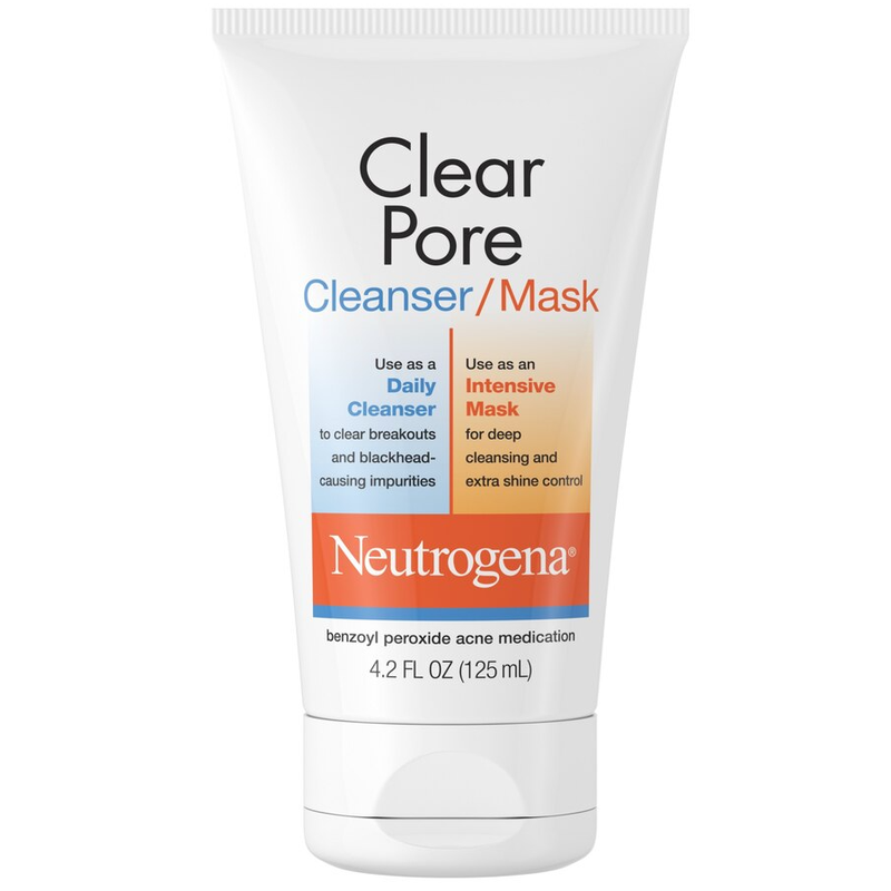 Neutrogena Neutrogena Clear Pore 2 In 1 Facial Cleanser/Face Mask With Kaolin & Bentonite Clay & 3.5% Benzoyl Peroxide Acne Treatment Medication, Daily Face Wash & Shine C Health & Beauty Lavender