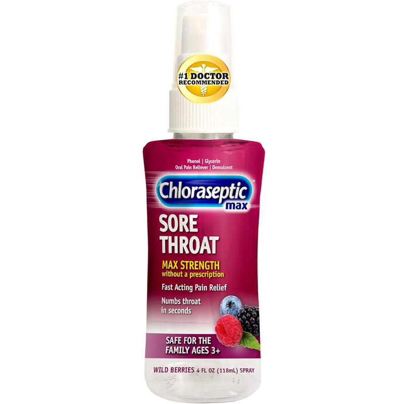 Chloraseptic Chloraseptic Max Strength Sore Throat Spray, Wild Berries Flavor, 4.0 Fl Oz Health & Beauty White Smoke