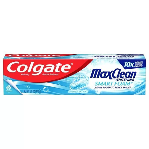 Colgate Colgate Max Clean Smart Foam With Whitening Toothpaste, Effervescent Mint Toothpaste 6oz Toothpaste White Smoke