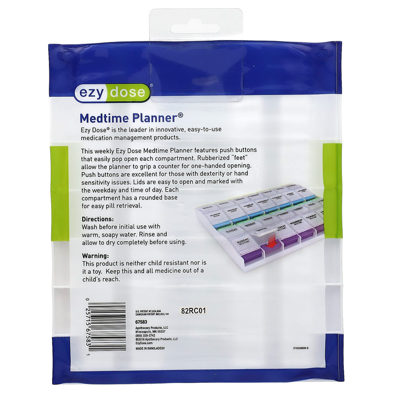 Ezy Dose Ezy Dose Medtime Planner Weekly 4x/day With Lush Button 2 XL Pack Health & Beauty Lavender