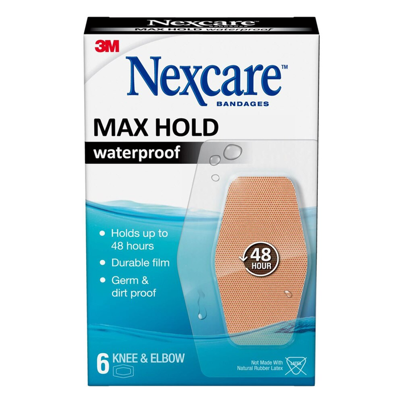 Nexcare Nexcare Max Hold Waterproof Bandages Knee & Elbow First Aid White Smoke