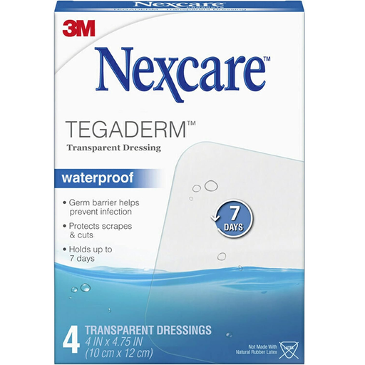Nexcare Nexcare Tegaderm Waterproof Transparent Dressing, Large 4 in x 4.75 in, 4 Count First Aid White Smoke