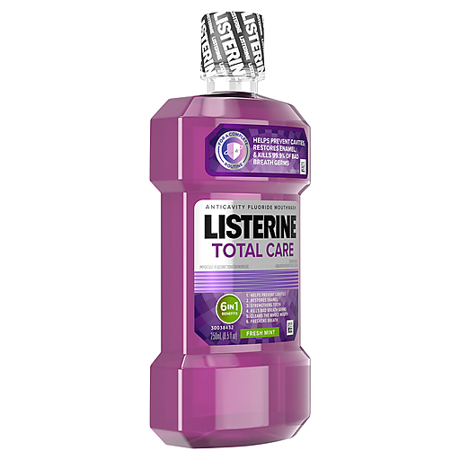 Listerine Listerine Total Care Anticavity Fluoride Mouthwash, 6 Benefit Oral Rinse Kills 99% Of Bad Breath Germs, Prevents Cavities, Strengthens Enamel, ADA-Accepted, Fresh Mint, 8.5 Fl. Oz (250 mL) Mouthwash White Smoke