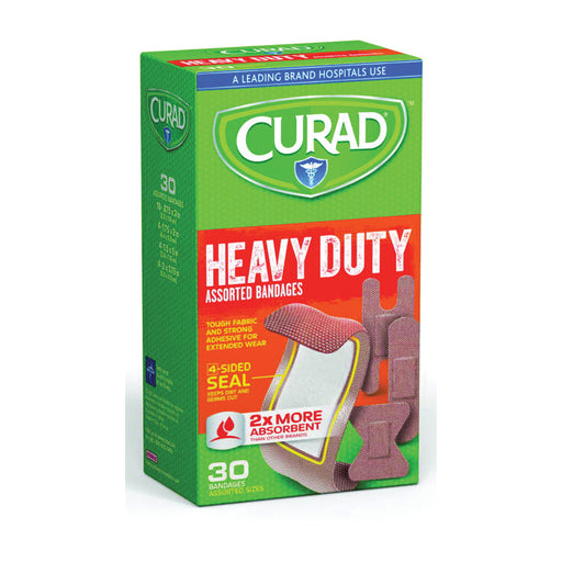 Curad Curad Extreme Hold Adhesive Bandages, Heavy-Duty Fabric – Assorted Sizes, 30 Count Medical Tape & Bandages White Smoke
