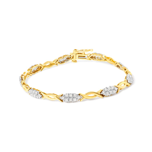 Bids.com 10K Yellow Gold 1.00 Cttw Round-Cut Diamond Spiral Link 7" Bracelet (H-I Color, I2-I3 Clarity) Bracelets White Smoke Yellow.Gold / 7