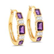 Bids.com 2.18 Carat Genuine Amethyst and White Topaz .925 Sterling Silver Earrings Earrings White Smoke