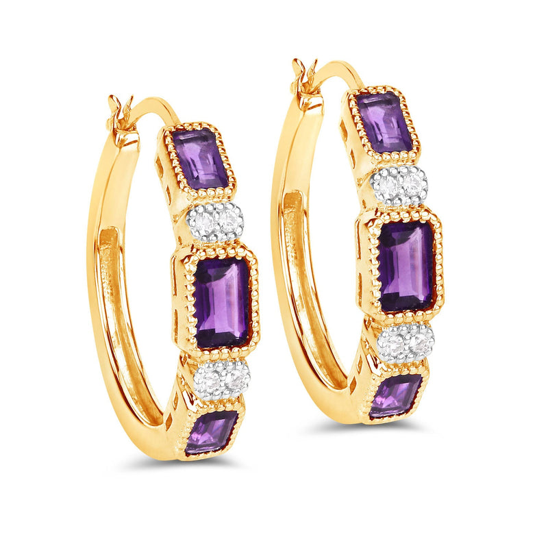 Bids.com 2.18 Carat Genuine Amethyst and White Topaz .925 Sterling Silver Earrings Earrings White Smoke