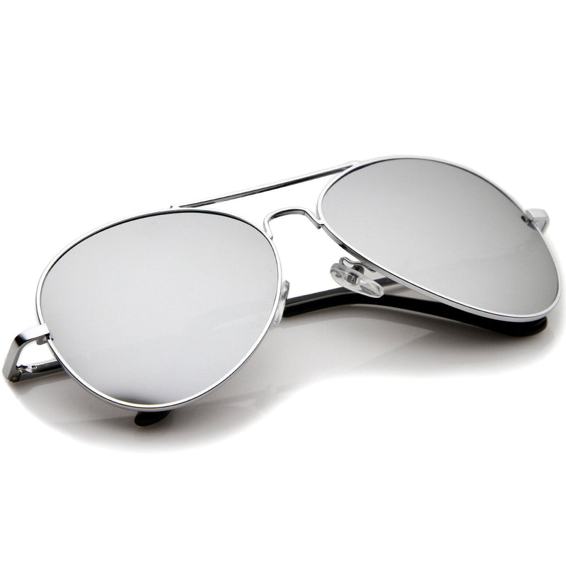zeroUV Premium Military Mirrored Lens Metal Aviator Sunglasses 1375 58mm Sunglasses White Smoke Silver,Gunmetal,Gold,Black,3 Pack (Silver/Gold/Gunmetal)