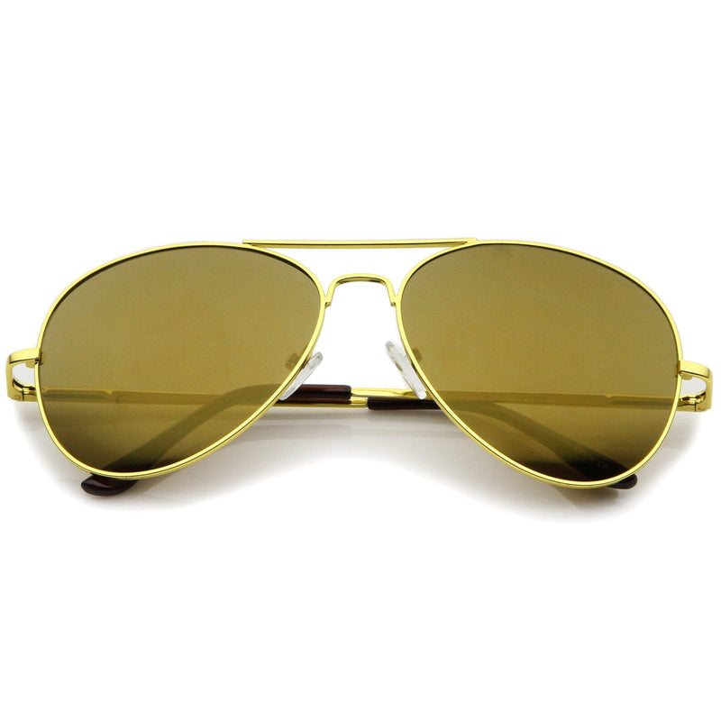 zeroUV Premium Military Mirrored Lens Metal Aviator Sunglasses 1375 58mm Sunglasses White Smoke Gold