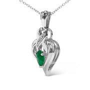 Bids.com .925 Sterling Silver 6x4mm Pear Emerald and Diamond Accent Heart Pendant Necklace (H-I Color, SI1-SI2 Clarity) - 18 Inches Necklaces White Smoke White.Sterling Silver / 18