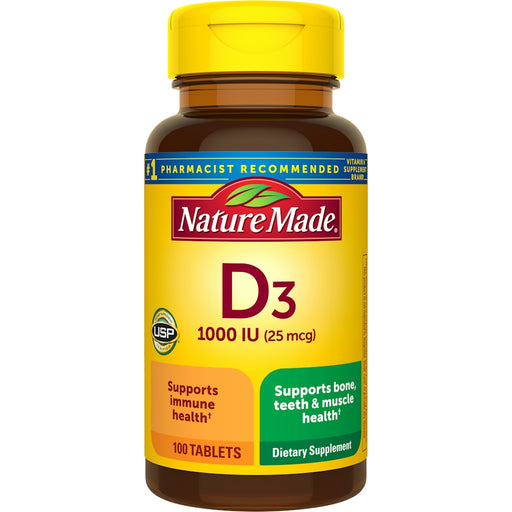 Nature Made Nature Made Vitamin D3 1000 IU 100 Tablets 25 Mcg Vitamins & Supplements White Smoke