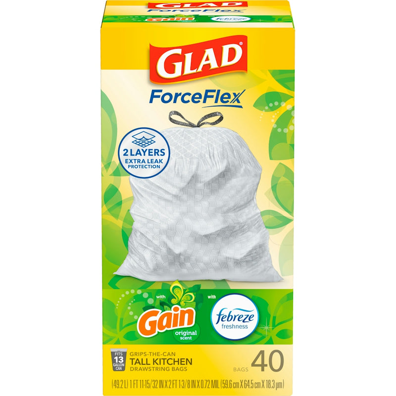 Glad Glad Gain Original Scent Drawstring Tall Kitchen 13 Gallon Trash Bags Paper & Plastic Shopping Bags Light Gray