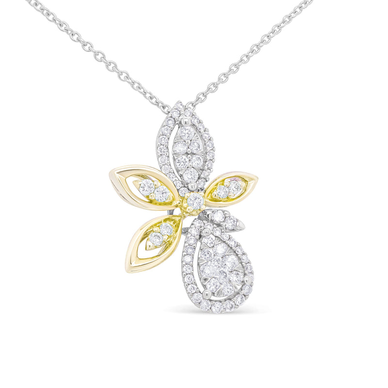 Bids.com 14K White and Yellow Gold 5/8 Cttw Round Diamond Marquise Floral Style 18" Pendant Necklace (H-I Color, I1-I2 Clarity) Necklaces White Smoke YellowWhite.Gold / 18
