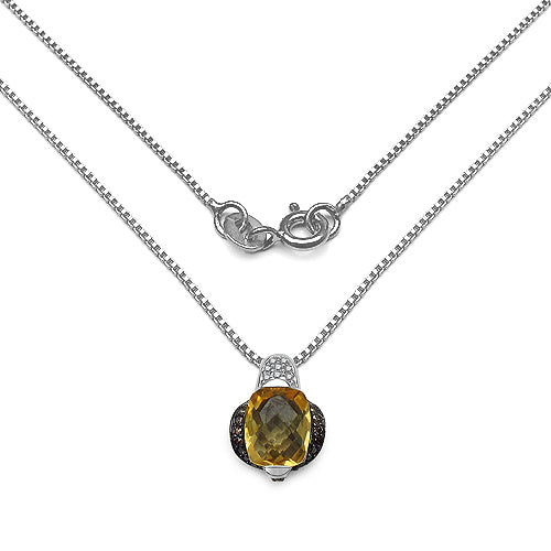 Bids.com 2.91 Carat Genuine Citrine, Champagne Diamond & White Diamond .925 Sterling Silver Pendant Pendants White Smoke