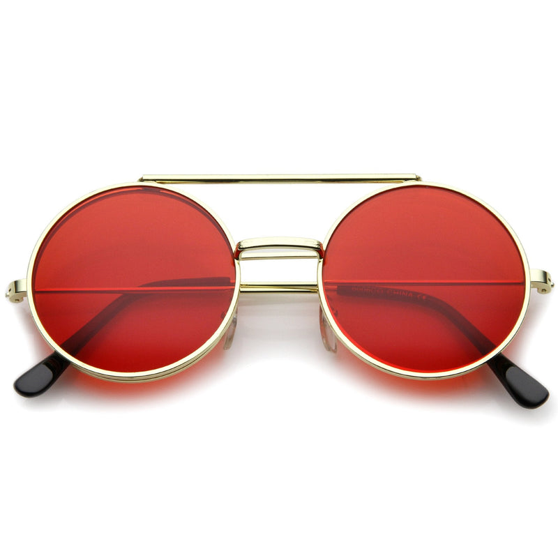 zeroUV Steampunk Vintage Circle Round Flip Up Vintage Sunglasses 8793 Sunglasses White Smoke Gold Red
