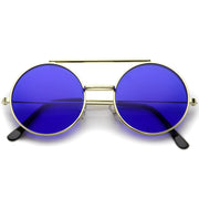 zeroUV Steampunk Vintage Circle Round Flip Up Vintage Sunglasses 8793 Sunglasses White Smoke Gold Blue