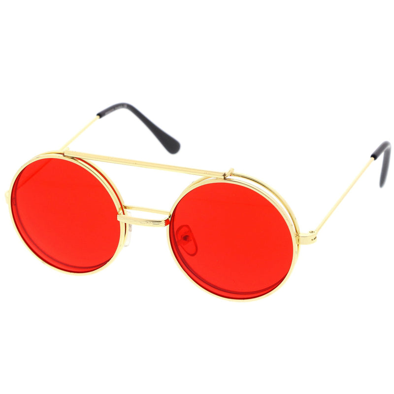 zeroUV Steampunk Vintage Circle Round Flip Up Vintage Sunglasses 8793 Sunglasses White Smoke Black Red,Gold Purple,Silver Orange,Silver Blue,Gold Green,Gunmetal Purple,Gold Red,Gold Blue,Gold Pink