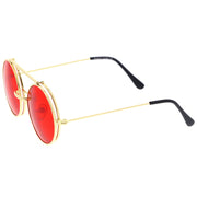 zeroUV Steampunk Vintage Circle Round Flip Up Vintage Sunglasses 8793 Sunglasses White Smoke Black Red,Gold Purple,Silver Orange,Silver Blue,Gold Green,Gunmetal Purple,Gold Red,Gold Blue,Gold Pink