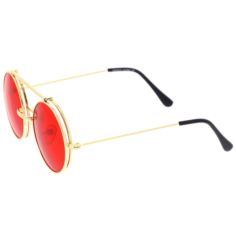 zeroUV Steampunk Vintage Circle Round Flip Up Vintage Sunglasses 8793 Sunglasses White Smoke Black Red,Gold Purple,Silver Orange,Silver Blue,Gold Green,Gunmetal Purple,Gold Red,Gold Blue,Gold Pink
