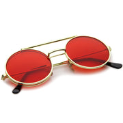 zeroUV Steampunk Vintage Circle Round Flip Up Vintage Sunglasses 8793 Sunglasses White Smoke Black Red,Gold Purple,Silver Orange,Silver Blue,Gold Green,Gunmetal Purple,Gold Red,Gold Blue,Gold Pink