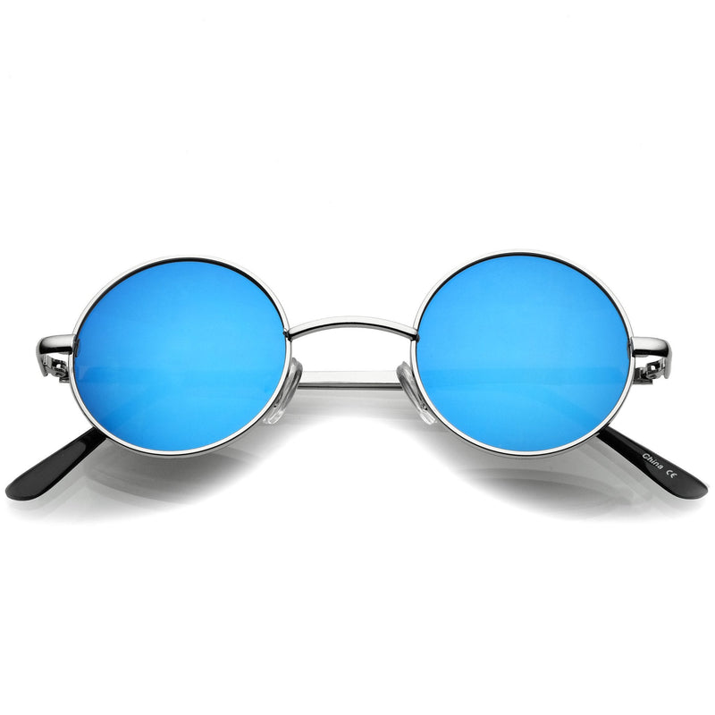 zeroUV Retro Lennon Style Round Circle Metal Mirror Lens Sunglasses 1408 Sunglasses White Smoke Silver Blue