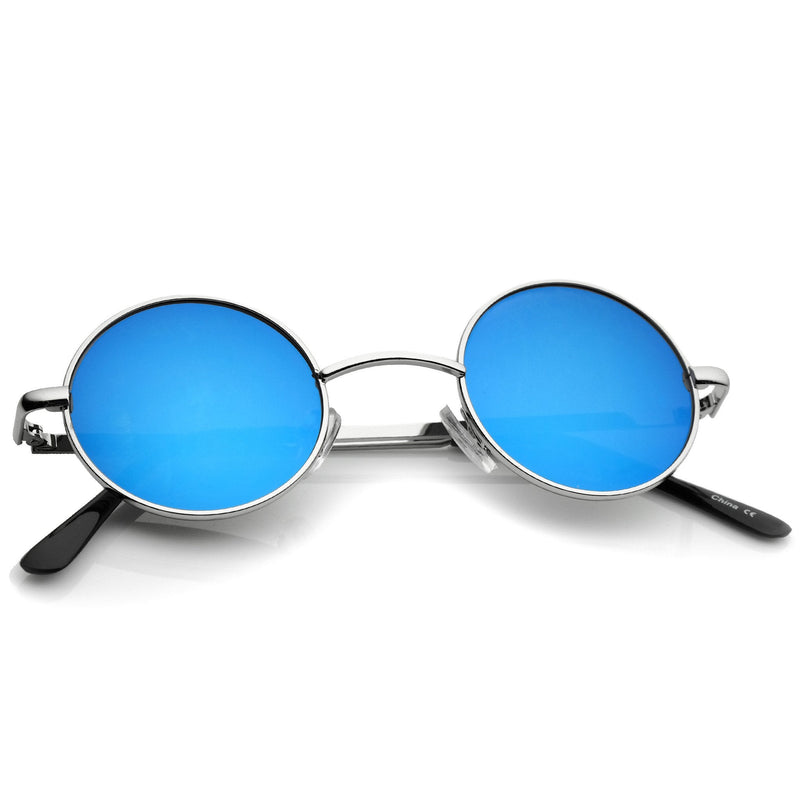 zeroUV Retro Lennon Style Round Circle Metal Mirror Lens Sunglasses 1408 Sunglasses White Smoke Gold Mirror,Silver Yellow,Silver Blue,Silver Red,Gold Midnight,Gold Ice,Gold Fire,Gold Sun,Silver / Silver Mirror