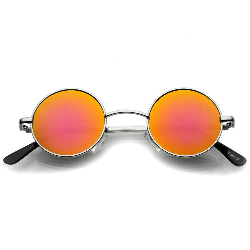 zeroUV Retro Lennon Style Round Circle Metal Mirror Lens Sunglasses 1408 Sunglasses White Smoke Silver Red