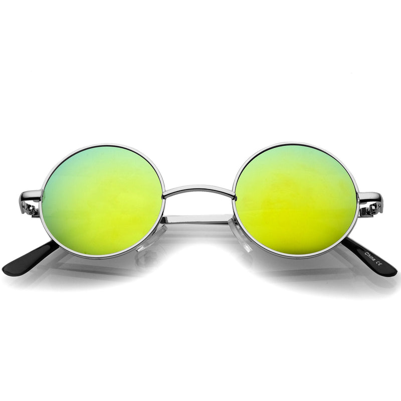 zeroUV Retro Lennon Style Round Circle Metal Mirror Lens Sunglasses 1408 Sunglasses White Smoke Silver Yellow