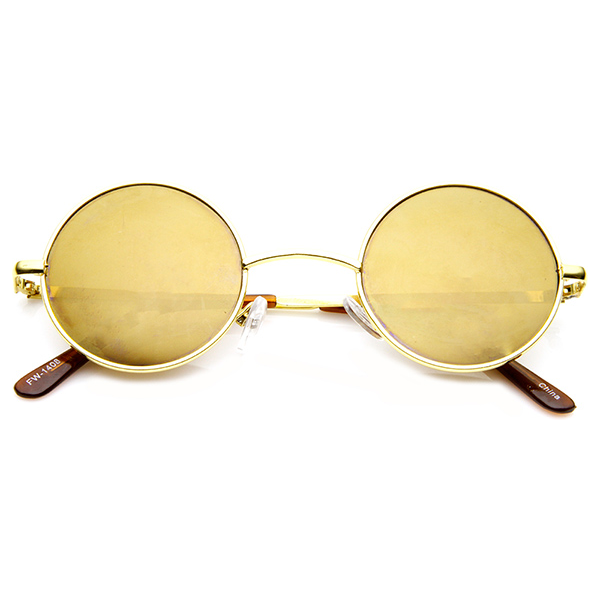 zeroUV Retro Lennon Style Round Circle Metal Mirror Lens Sunglasses 1408 Sunglasses White Smoke Gold Mirror,Silver Yellow,Silver Blue,Silver Red,Gold Midnight,Gold Ice,Gold Fire,Gold Sun,Silver / Silver Mirror