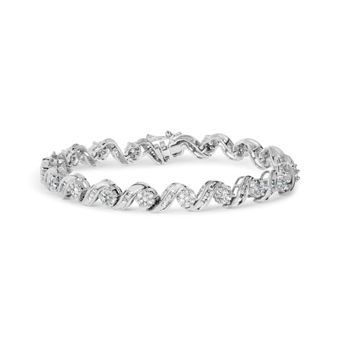 Bids.com 14K White Gold 2.00 Cttw Diamond Cluster and Spiral Link Bracelet (I-J Color, I1-I2 Clarity) - 7" Bracelets White Smoke White.Gold / 7