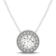 Bids.com Diamond Halo with Center Bezel in 14k White Gold (5/8 cttw) Necklaces White Smoke 18 / White Gold