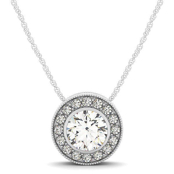 Bids.com Diamond Halo with Center Bezel in 14k White Gold (5/8 cttw) Necklaces White Smoke 18 / White Gold