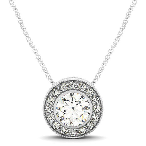 Bids.com Diamond Halo with Center Bezel in 14k White Gold (5/8 cttw) Necklaces White Smoke 18 / White Gold