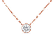 Bids.com 10K Rose Gold 1/3 Carat Round Brilliant-Cut Diamond Modern Bezel-Set Solitaire 16"-18" Pendant Necklace (H-I Color, SI2-I1 Clarity) Necklaces White Smoke Rose.Gold / 18