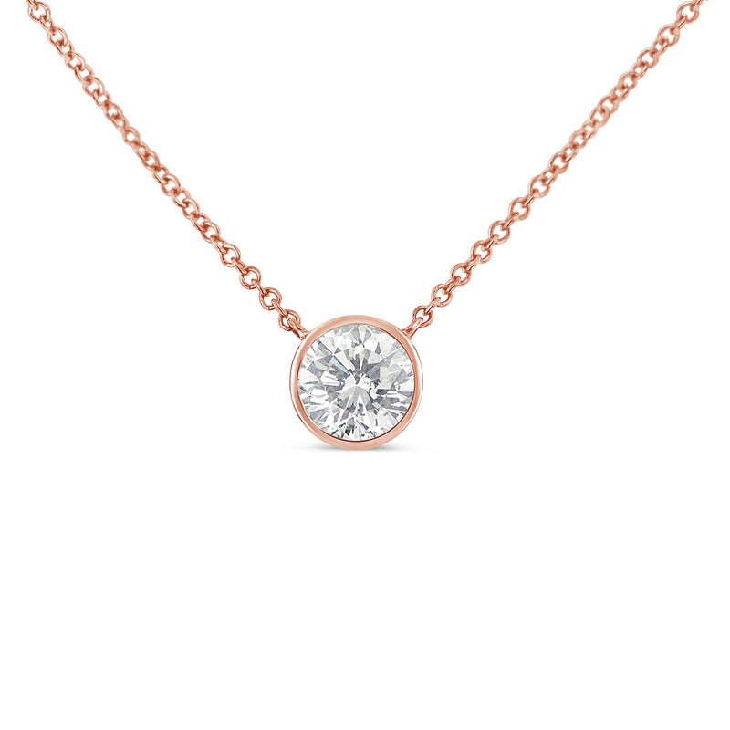 Bids.com 10K Rose Gold 1/3 Carat Round Brilliant-Cut Diamond Modern Bezel-Set Solitaire 16"-18" Pendant Necklace (H-I Color, SI2-I1 Clarity) Necklaces White Smoke Rose.Gold / 18