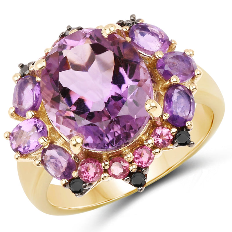 Bids.com 14K Yellow Gold Plated 5.25 Carat Genuine Amethyst, Rhodolite and Blue Diamond .925 Sterling Silver Ring Rings White Smoke size 6.00,size 7.00,size 8.00,size 9.00