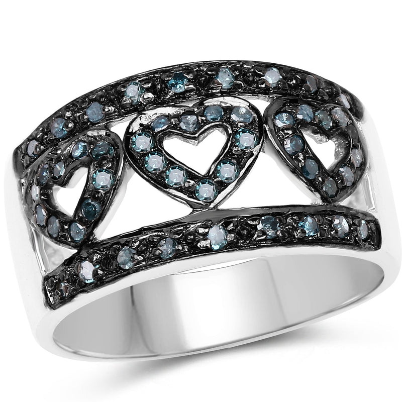 Bids.com 0.32 Carat Genuine Blue Diamond .925 Sterling Silver Ring Rings White Smoke size 6.00,size 7.00,size 8.00,size 9.00