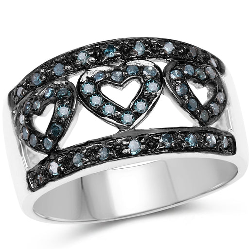 Bids.com 0.32 Carat Genuine Blue Diamond .925 Sterling Silver Ring Rings White Smoke size 6.00,size 7.00,size 8.00,size 9.00