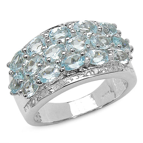 Bids.com 3.24 Carat Genuine Blue Topaz & White Topaz .925 Sterling Silver Ring Rings White Smoke size 7.00,size 6.00,size 8.00,size 9.00