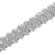 Bids.com .925 Sterling Silver 3.0 Cttw Diamond Multi Row Cluster Slanted Wave Link 7-Â¼â€ Tennis Bracelet (I-J Color, I2-I3 Clarity) Bracelets White Smoke White.Sterling Silver / 7.25