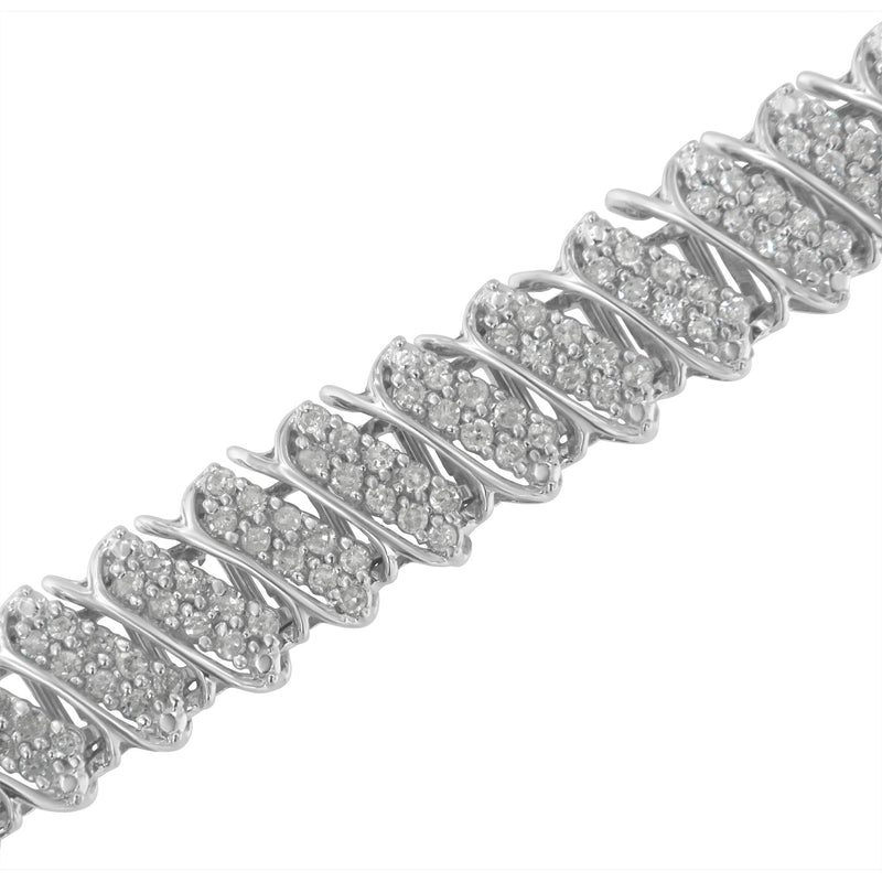 Bids.com .925 Sterling Silver 3.0 Cttw Diamond Multi Row Cluster Slanted Wave Link 7-Â¼â€ Tennis Bracelet (I-J Color, I2-I3 Clarity) Bracelets White Smoke White.Sterling Silver / 7.25