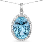 Bids.com 9.59 Carat Genuine Aquamarine and White Diamond 14K White Gold Pendant Pendants White Smoke