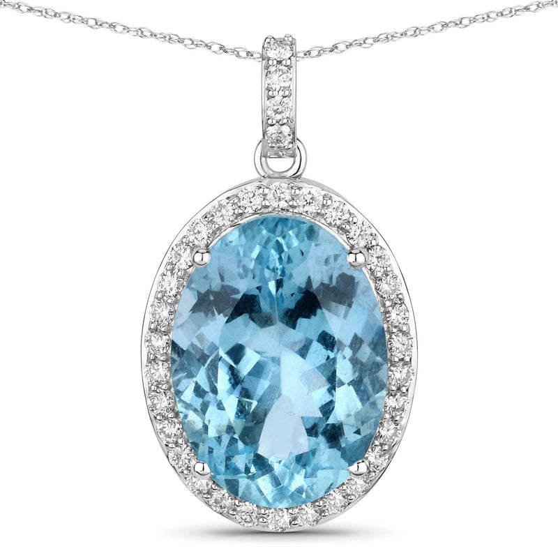 Bids.com 9.59 Carat Genuine Aquamarine and White Diamond 14K White Gold Pendant Pendants White Smoke